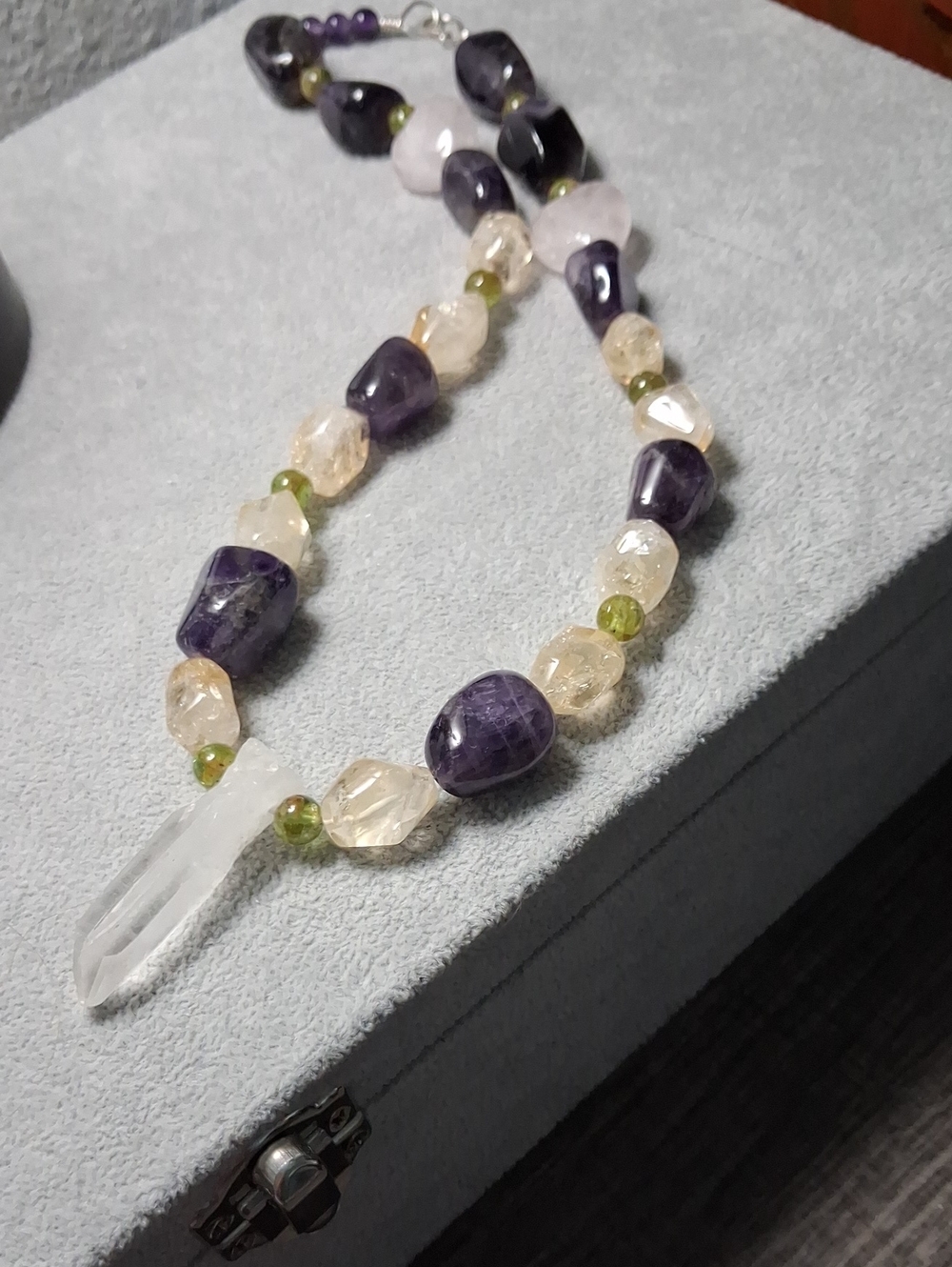 Handcrafted Artisan Neclace Quartz Rose Amethyst Citrine Peridot Chunky Neclace